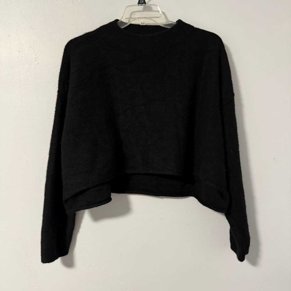 RtA Women's Black 100% Cashmere Cropped Oversize Crewneck Sweater Small